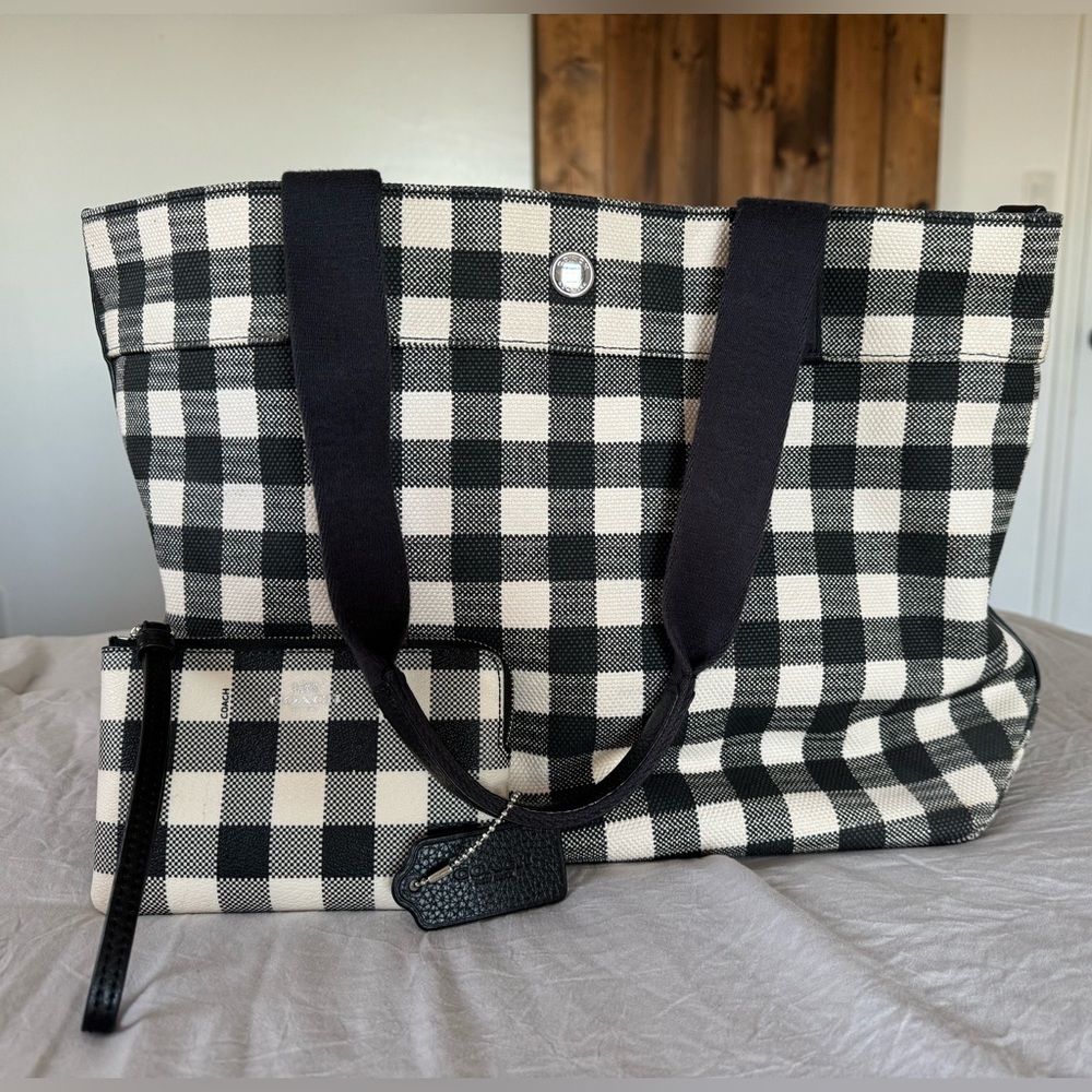 Coach- B&W canvas gingham tote